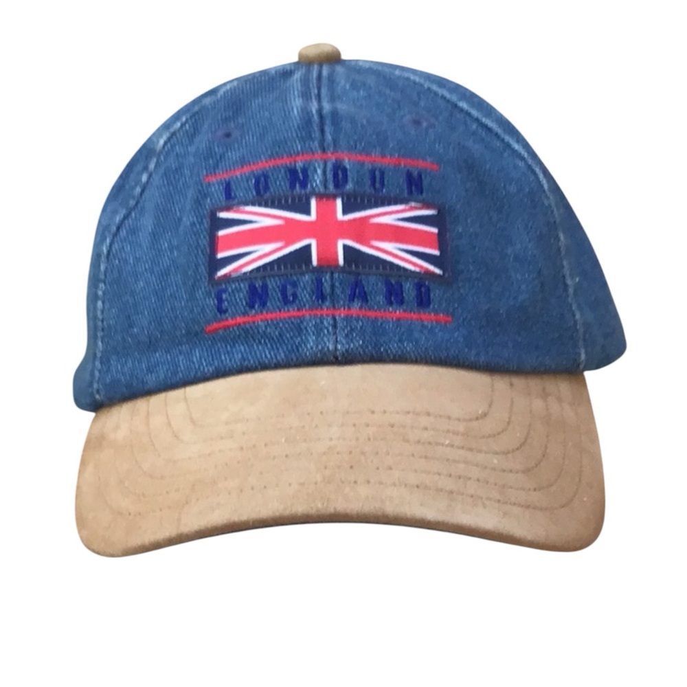 London England Blue Denim Embroidered British Flag Emblem Adjustable‎ Ball Cap